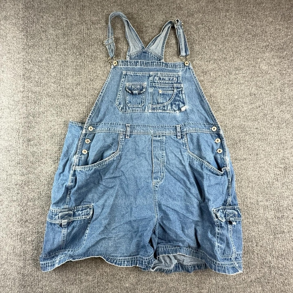 Route 66 Womens 24 Plus Blue Denim Bib Cargo Shortalls 5 Inseam Adjustable